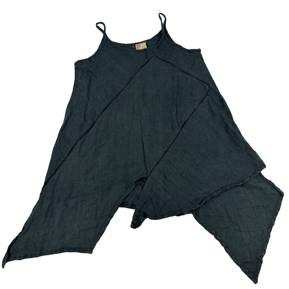 Pua Naturally Hand Woven Linen Tank Top Handkerchief Hem S/M Boho Whimsical